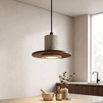 Rustic Stone & Wood Pendant Light Fixture