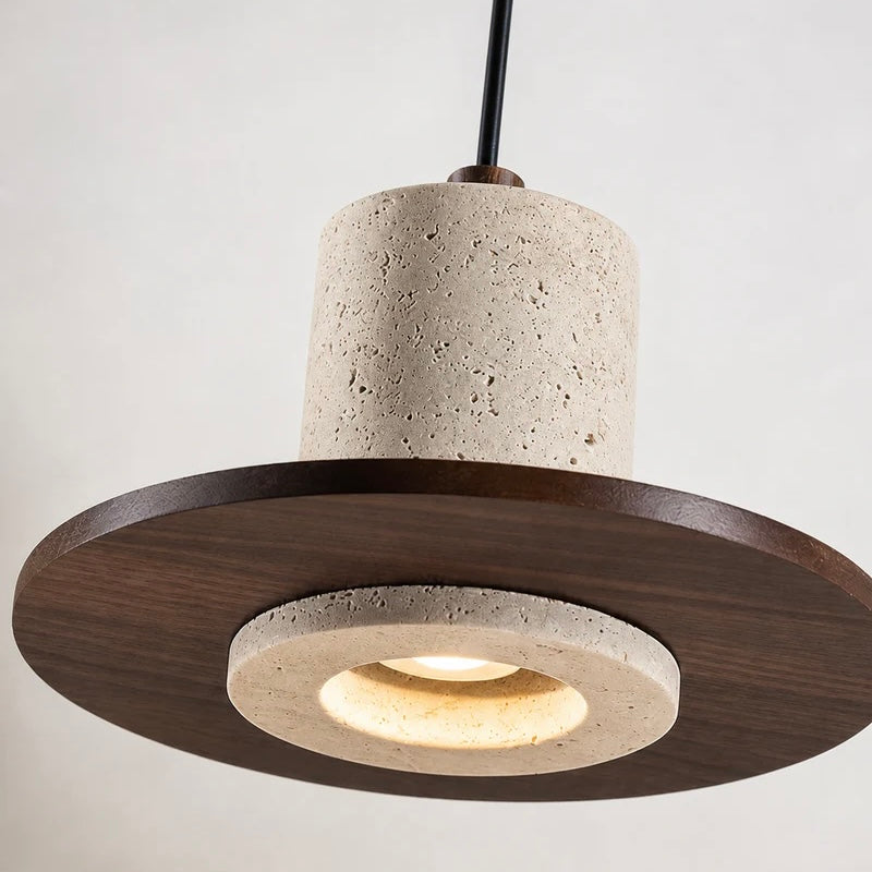 Rustic Stone & Wood Pendant Light Fixture