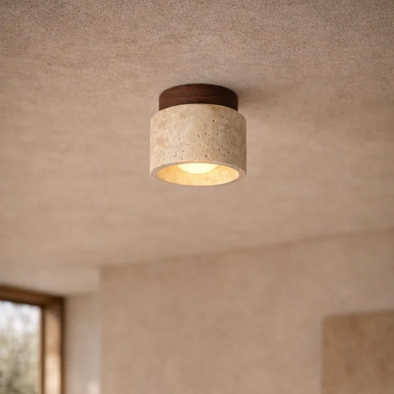 Elegant Stone and Wood Ceiling Light for Cozy Interiors