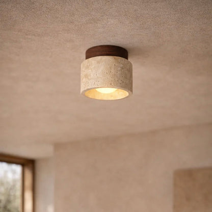 Elegant Stone and Wood Ceiling Light for Cozy Interiors