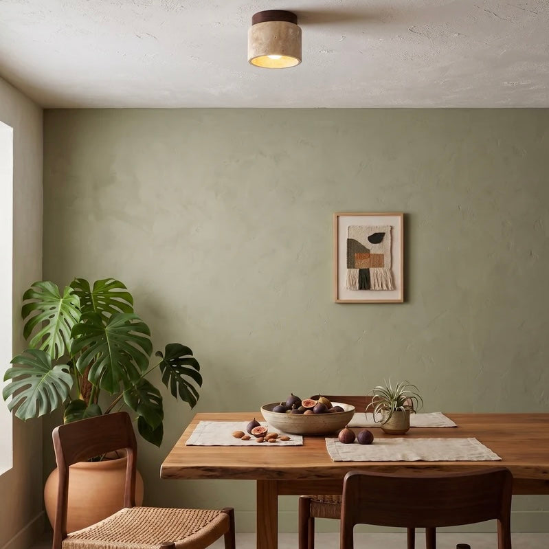 Elegant Stone and Wood Ceiling Light for Cozy Interiors