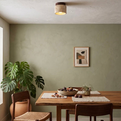 Elegant Stone and Wood Ceiling Light for Cozy Interiors