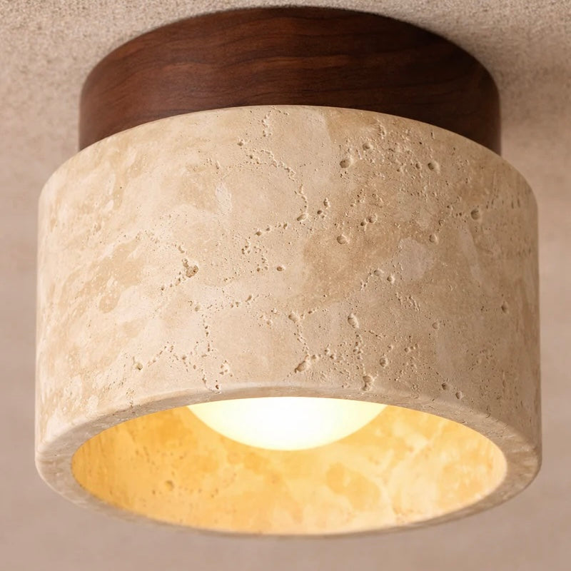 Elegant Stone and Wood Ceiling Light for Cozy Interiors