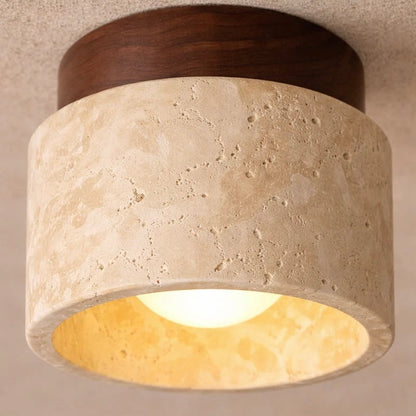 Elegant Stone and Wood Ceiling Light for Cozy Interiors