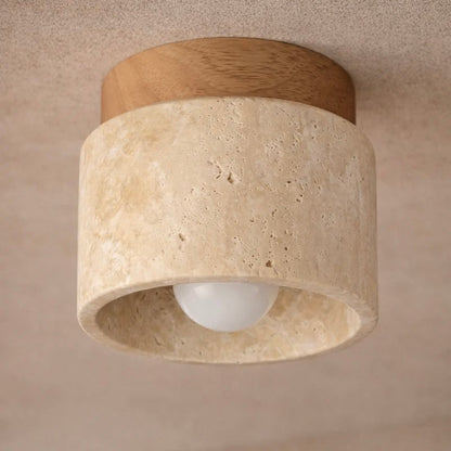 Elegant Stone and Wood Ceiling Light for Cozy Interiors