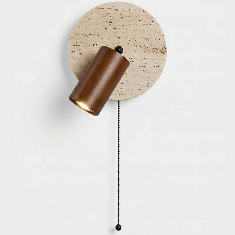 Natural Stone Wall Lamp with Wood and Metal Accents