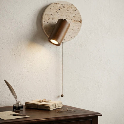 Natural Stone Wall Lamp with Wood and Metal Accents