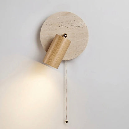 Natural Stone Wall Lamp with Wood and Metal Accents
