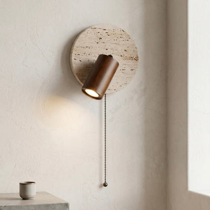Natural Stone Wall Lamp with Wood and Metal Accents