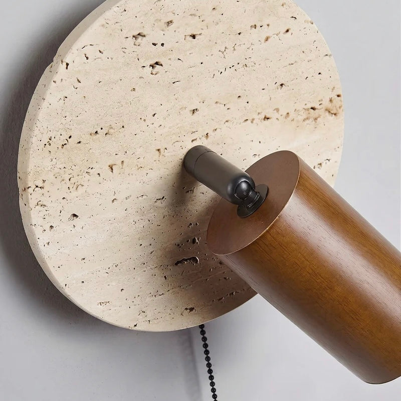 Natural Stone Wall Lamp with Wood and Metal Accents