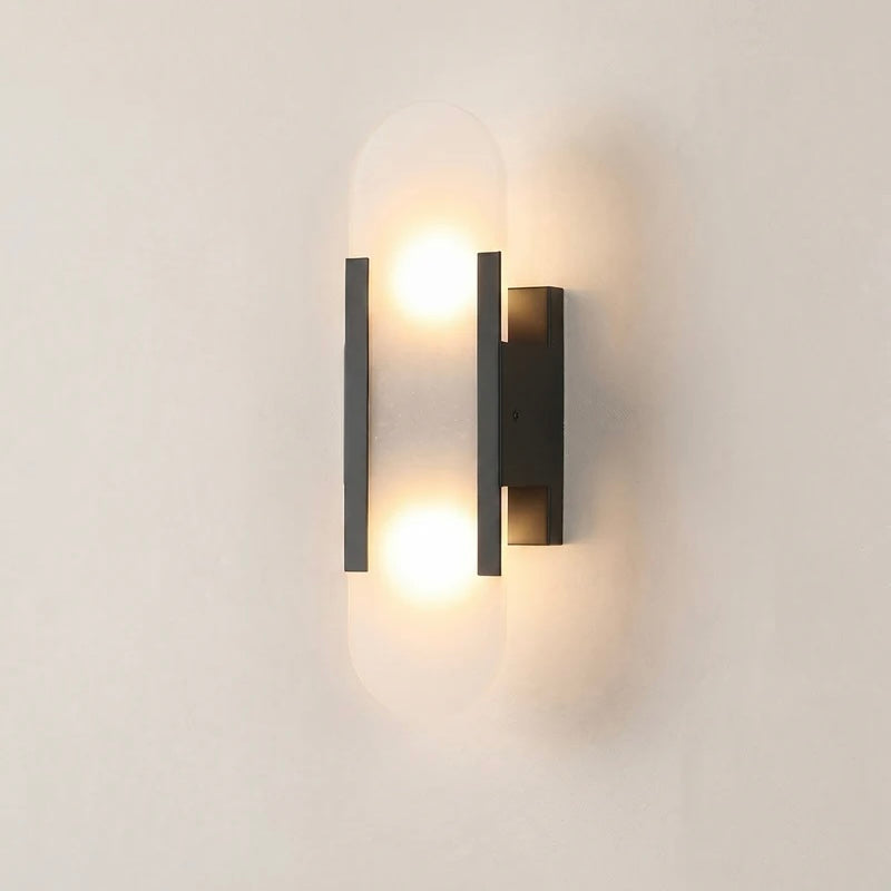 Elegant Alabaster Wall Fixture with Metal Touches and Dual Bulb Setup
