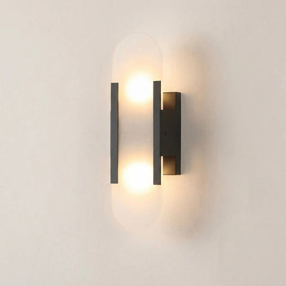 Elegant Alabaster Wall Fixture with Metal Touches and Dual Bulb Setup