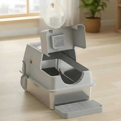 Elegant Stainless Steel Cat Litter Box with Easy Access Lid