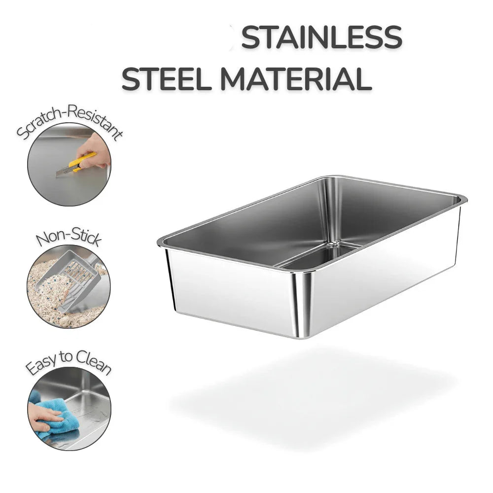 Elegant Stainless Steel Cat Litter Box with Easy Access Lid