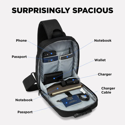 Compact Crossbody Bag with USB Charging and Secure Pockets