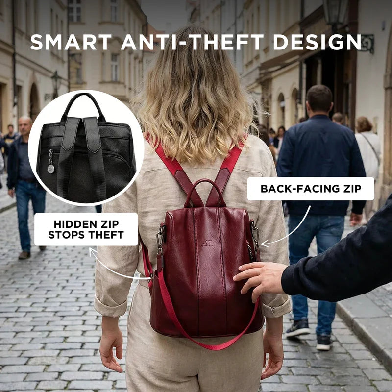 Stylish Anti-Theft Leather Backpack with Versatile Carrying Options