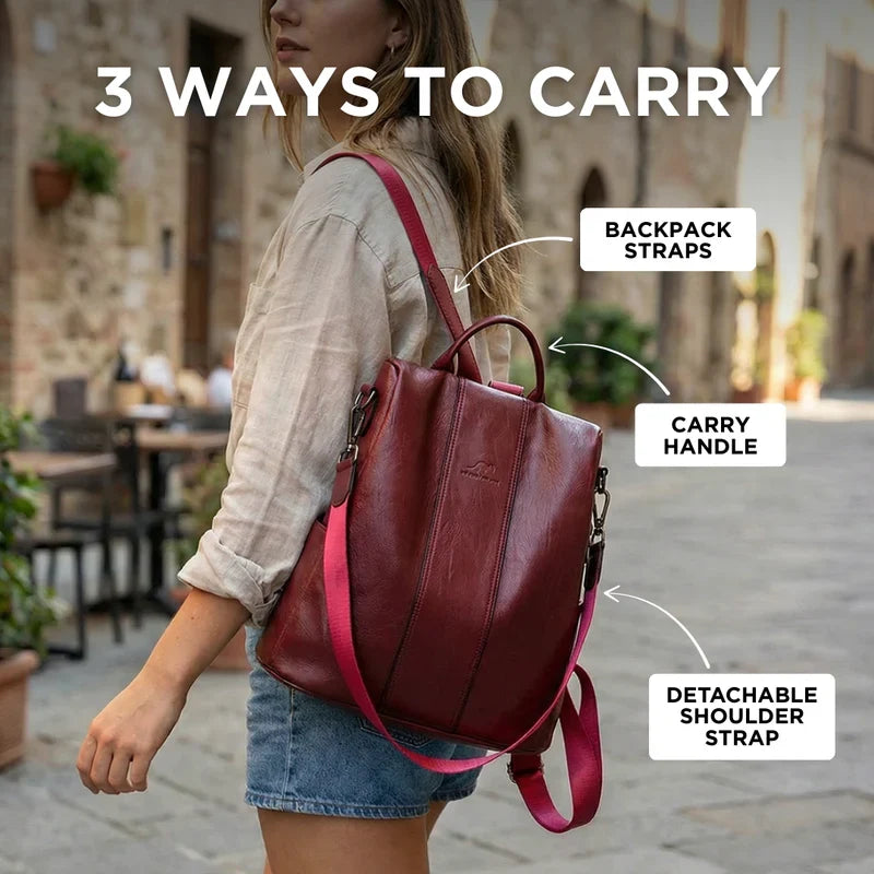 Stylish Anti-Theft Leather Backpack with Versatile Carrying Options