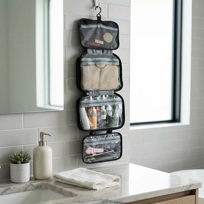 Travel-Ready Hanging Toiletry Storage Solution