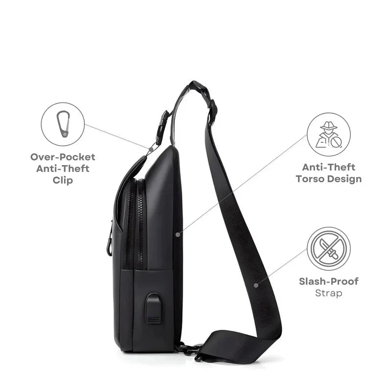 Versatile Crossbody Bag with Water-Resistant Fabric & USB Port