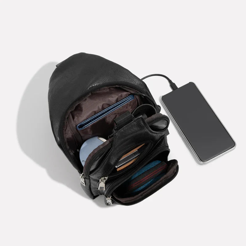 Stylish Crossbody Bag with Secure Closure and Charging Port