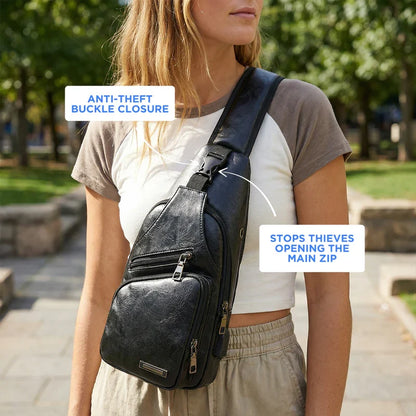 Stylish Crossbody Bag with Secure Closure and Charging Port