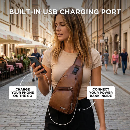 Stylish Crossbody Bag with Secure Closure and Charging Port