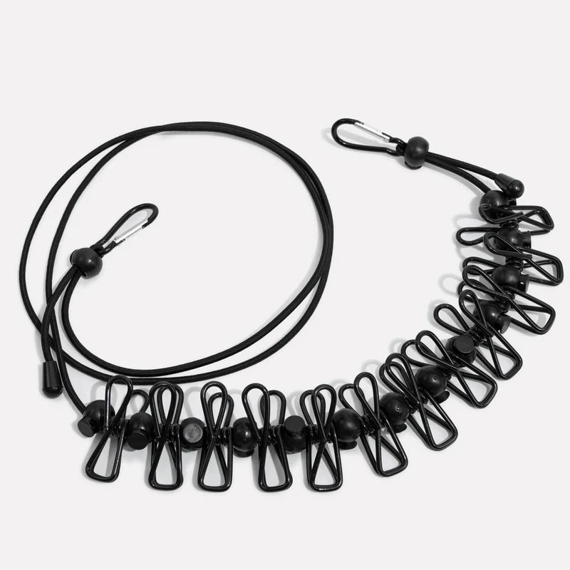 Compact Travel Clothesline with Adjustable Cord and Steel Hooks