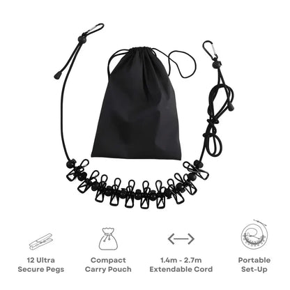 Compact Travel Clothesline with Adjustable Cord and Steel Hooks
