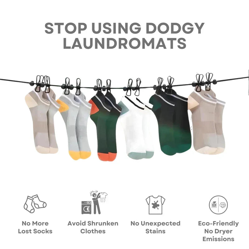 Compact Travel Clothesline with Adjustable Cord and Steel Hooks