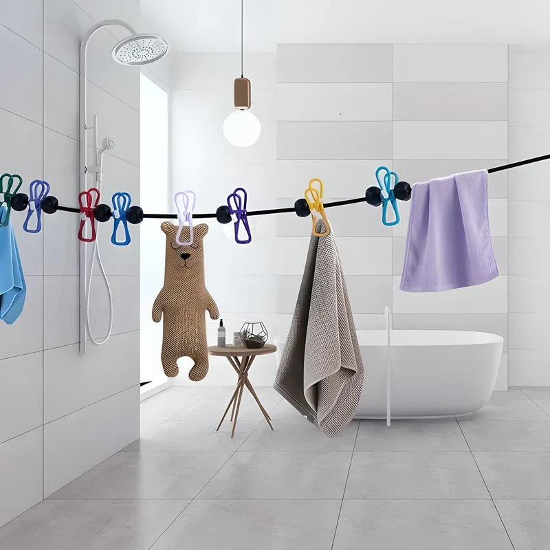 Compact Travel Clothesline with Adjustable Cord and Steel Hooks