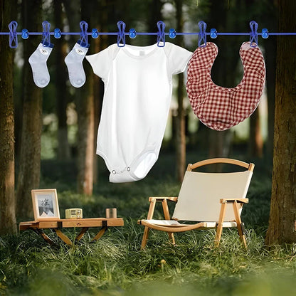 Compact Travel Clothesline with Adjustable Cord and Steel Hooks