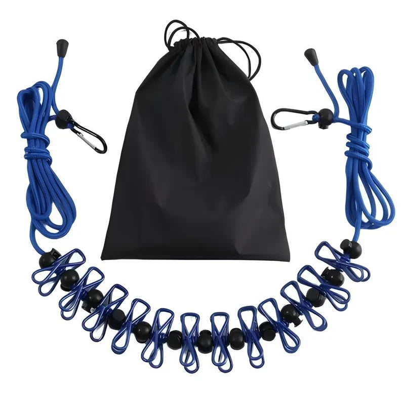 Compact Travel Clothesline with Adjustable Cord and Steel Hooks