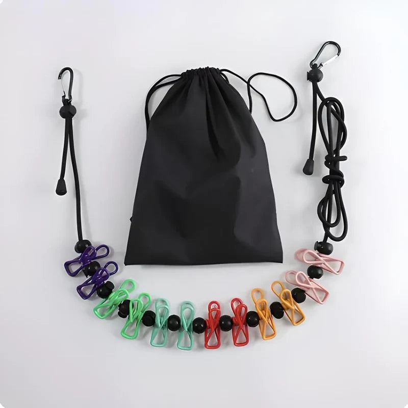 Compact Travel Clothesline with Adjustable Cord and Steel Hooks
