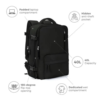 Versatile Travel Backpack with Expandable Flat Packing Design