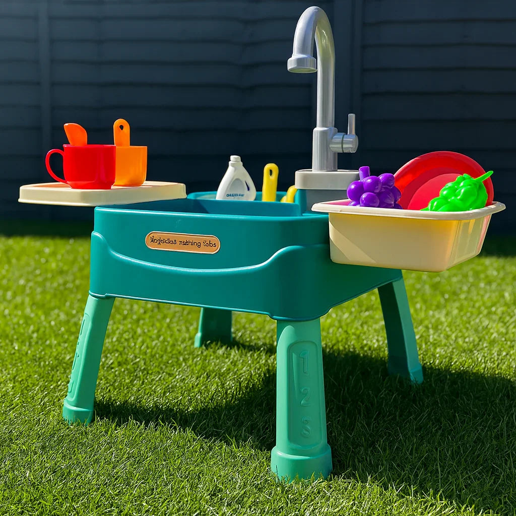 Interactive Child's Kitchen Play Set with Running Faucet and Storage
