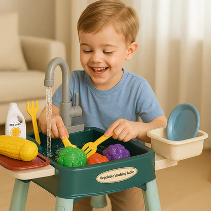 Interactive Child's Kitchen Play Set with Running Faucet and Storage