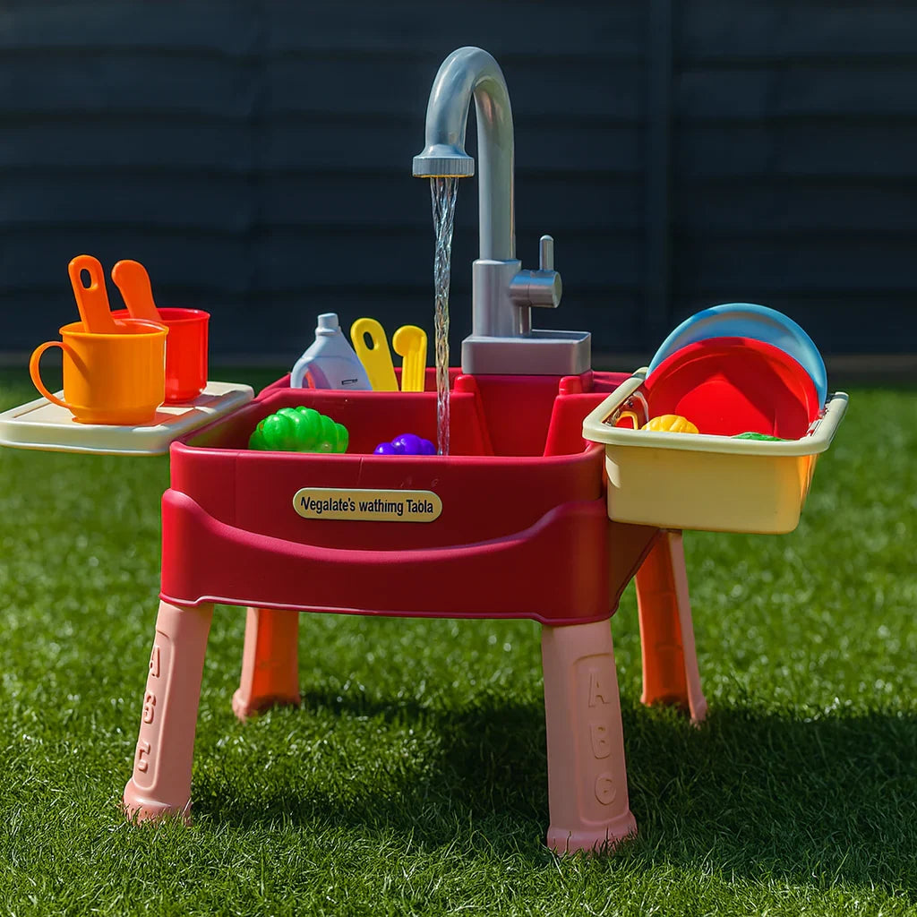 Interactive Child's Kitchen Play Set with Running Faucet and Storage