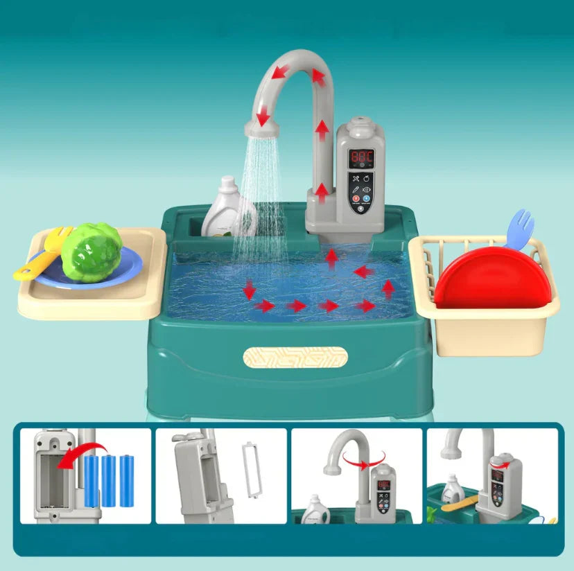 Interactive Child's Kitchen Play Set with Running Faucet and Storage