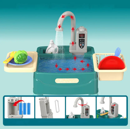 Interactive Child's Kitchen Play Set with Running Faucet and Storage