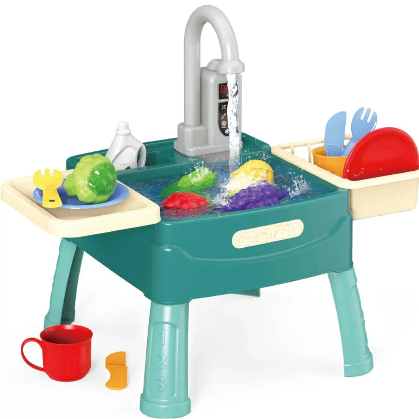 Interactive Child's Kitchen Play Set with Running Faucet and Storage