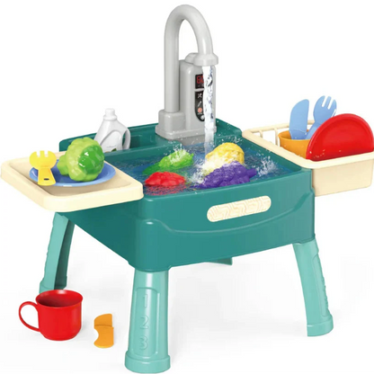 Interactive Child's Kitchen Play Set with Running Faucet and Storage