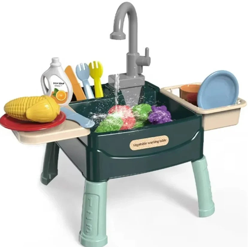 Interactive Child's Kitchen Play Set with Running Faucet and Storage