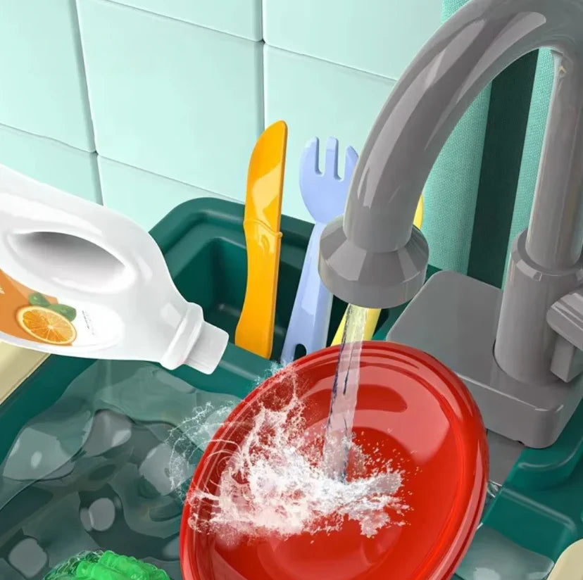Interactive Child's Kitchen Play Set with Running Faucet and Storage