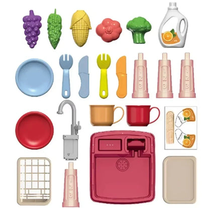Interactive Child's Kitchen Play Set with Running Faucet and Storage