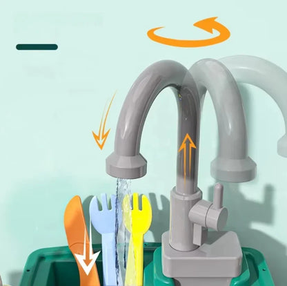 Interactive Child's Kitchen Play Set with Running Faucet and Storage