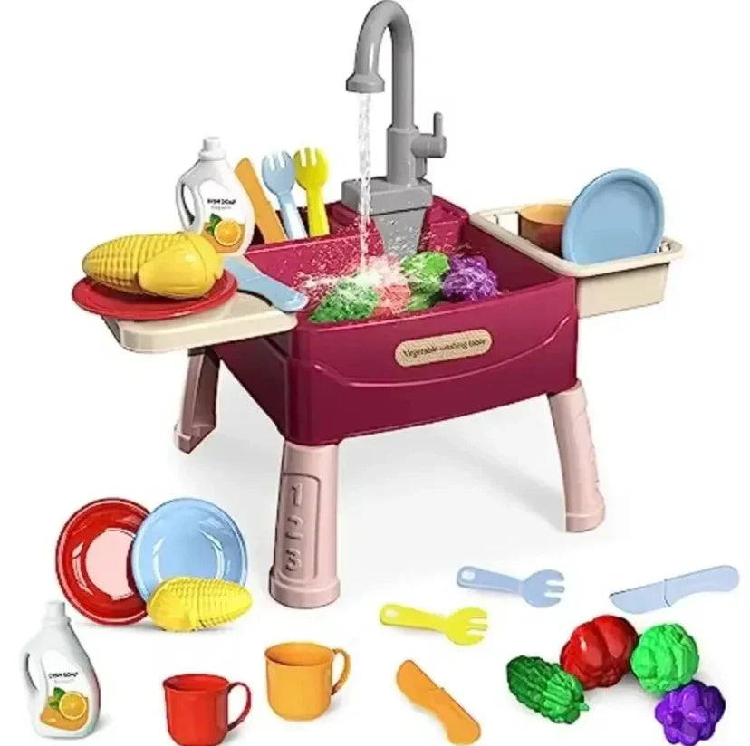Interactive Child's Kitchen Play Set with Running Faucet and Storage