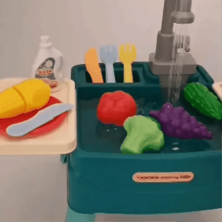 Interactive Child's Kitchen Play Set with Running Faucet and Storage