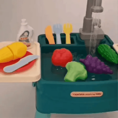 Interactive Child's Kitchen Play Set with Running Faucet and Storage