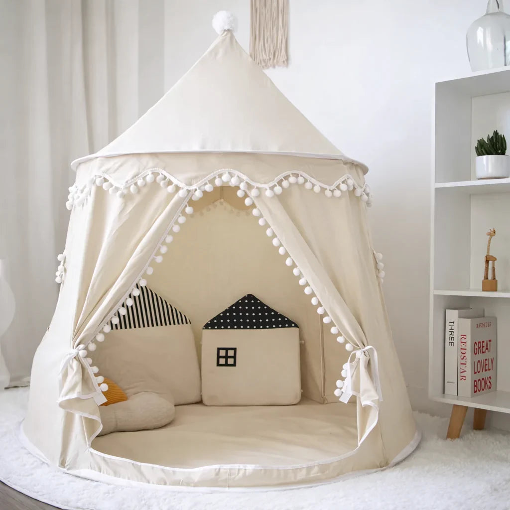 Cozy Play Haven Tent with Cotton Fabric and Wooden Frame