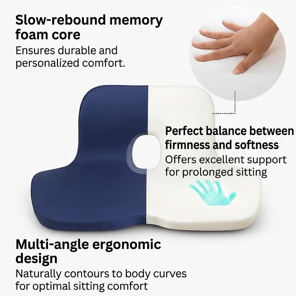 Ergonomic Memory Foam Seat & Back Support Cushion Set